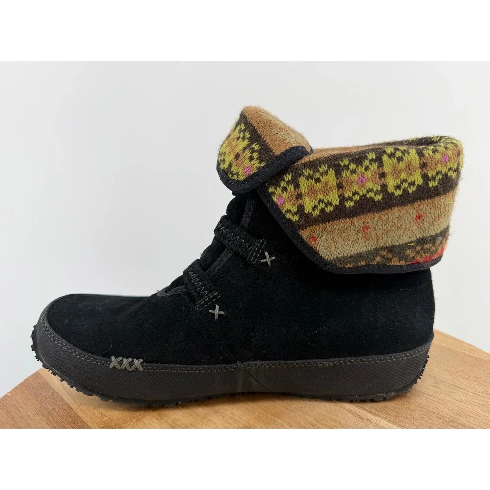 Ahnu Womens Black Himalaya Moccasin Boots Knit Cuffs Sherpa Insoles Size 6‎
